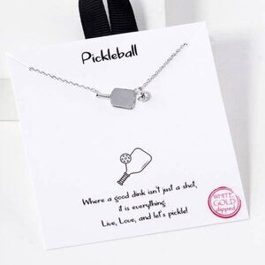 Pickleball and Paddle Pendant Necklace - Rhodium
